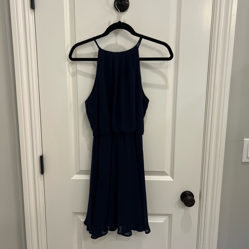 Lush Blue Ruffled Tiered Halter Sundress